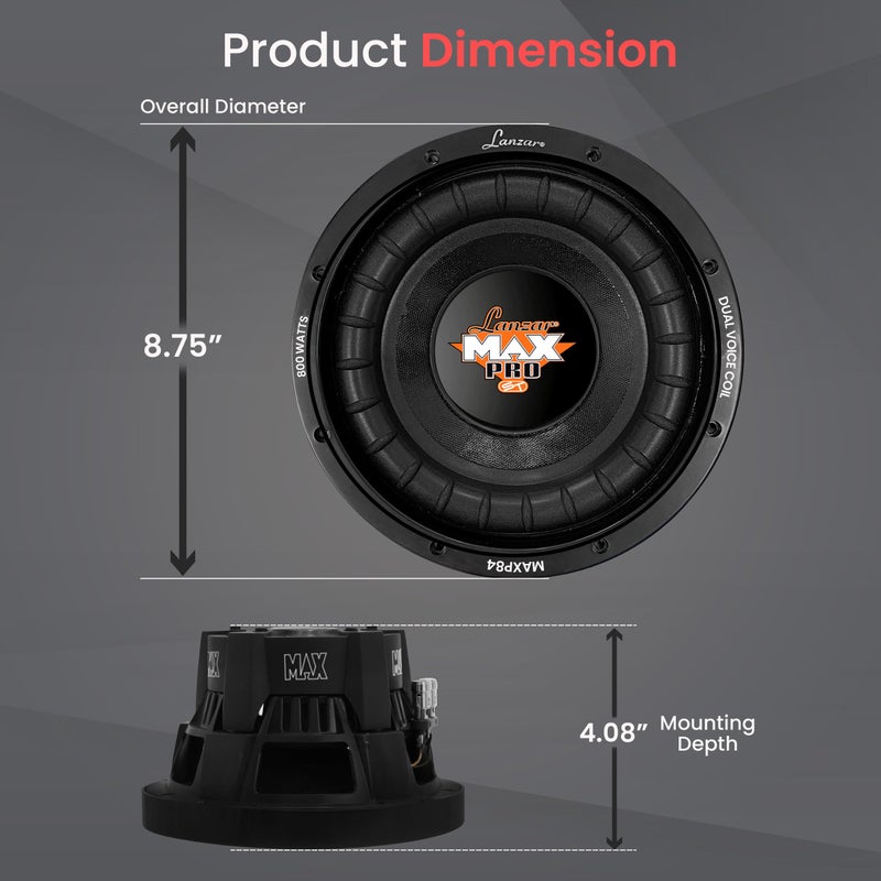 Lanzar 8 inch Car Subwoofer Speaker - Black Non-Pressed Paper Cone, Aluminum Voice Coil, 4 Ohm Impedance, 800 Watt Power and Foam Edge Suspension for Vehicle Audio Stereo Sound System - MAXP84 - Image 2